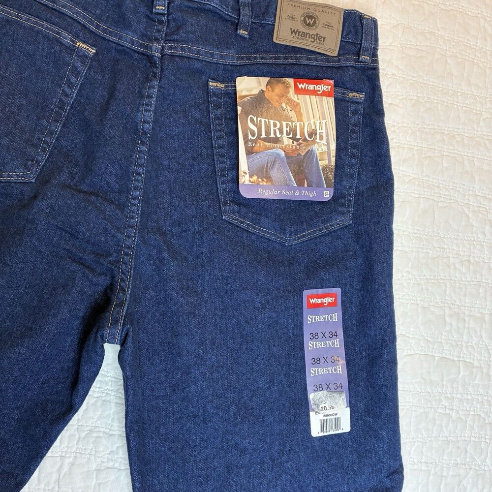 NWT Wrangler Men's Regular Fit Stretch Jeans‎ Size 38X34 Stretch Denim Dark Wash